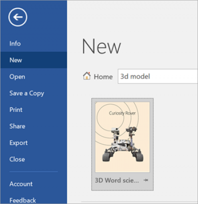 Wyświetlam szablon modelu 3D w menu Plik> nowy